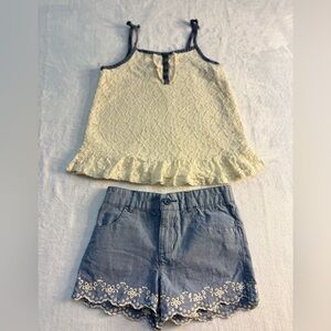 Cherokee Cream Lace Top and Blue Denim Shorts Set 
Little Girls Size S/P 6/6X
